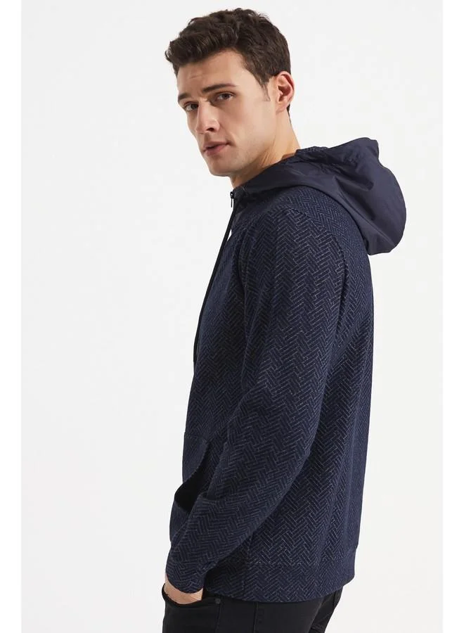 جون June Exclusive Men Half Zipper Hooded Sweatshirt Navy