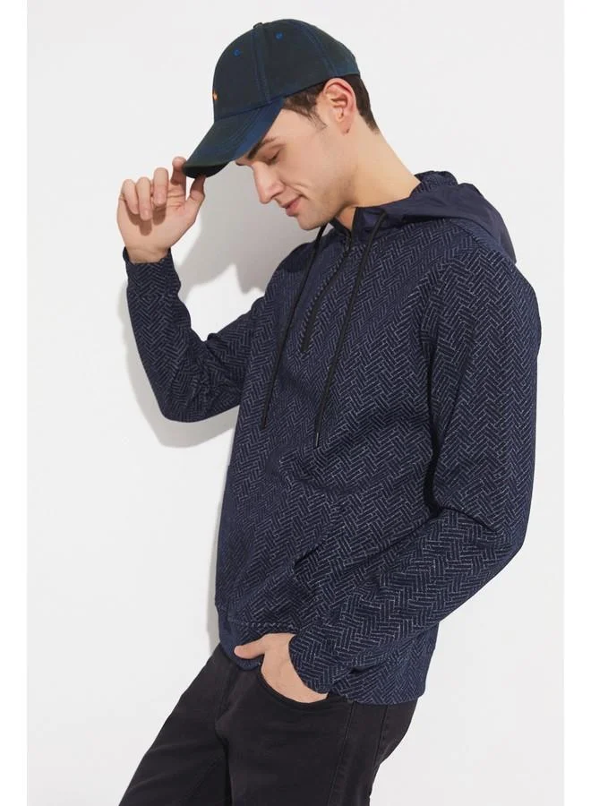 جون June Exclusive Men Half Zipper Hooded Sweatshirt Navy