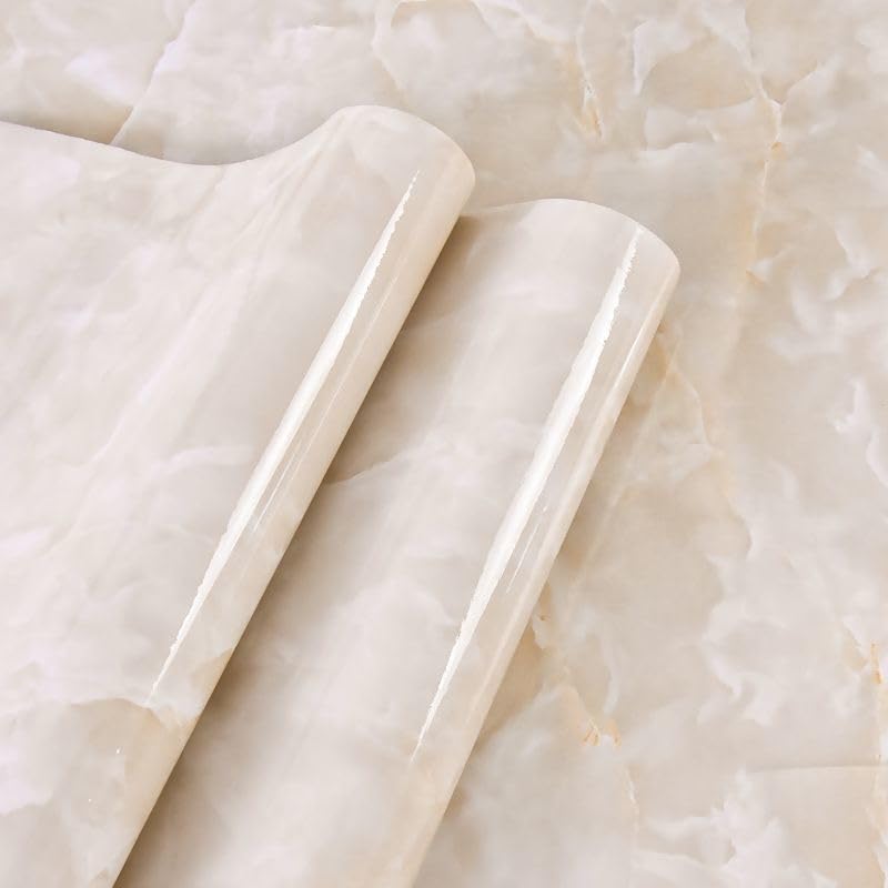 Yancorp Cream White Contact Paper Removable Wallpaper Peel and Stick Countertops Waterproof Marble Wallpaper Self-Adhesive Peel and Stick Backsplash for Cabinets Kitchen - Image 1