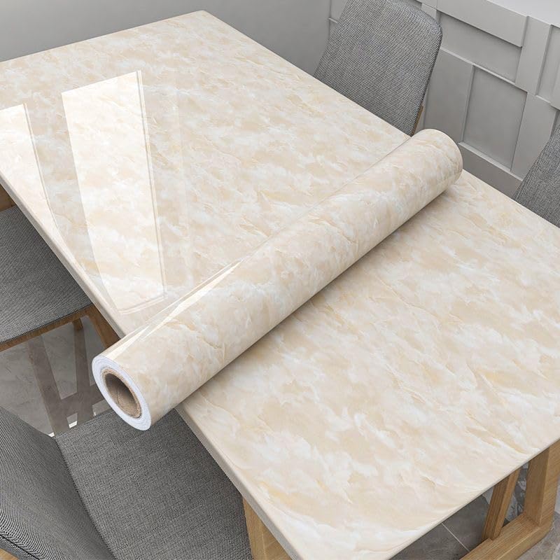 Yancorp Cream White Contact Paper Removable Wallpaper Peel and Stick Countertops Waterproof Marble Wallpaper Self-Adhesive Peel and Stick Backsplash for Cabinets Kitchen - Image 3