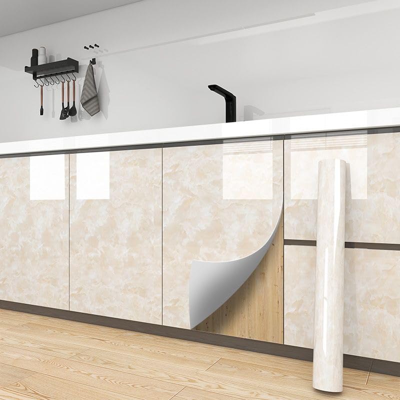 Yancorp Cream White Contact Paper Removable Wallpaper Peel and Stick Countertops Waterproof Marble Wallpaper Self-Adhesive Peel and Stick Backsplash for Cabinets Kitchen - Image 2