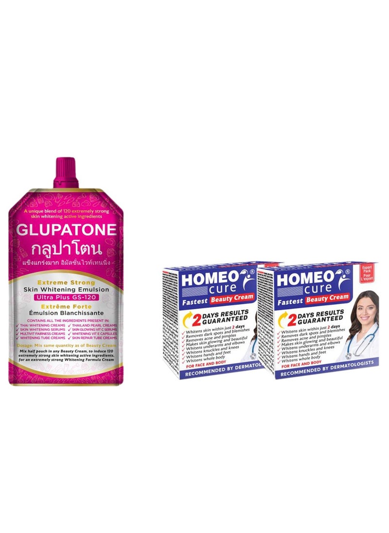 GLUPATONE Extreme Strong Whitening Emulsion 50ml With Homeo Cure Cream Pack Of 2 