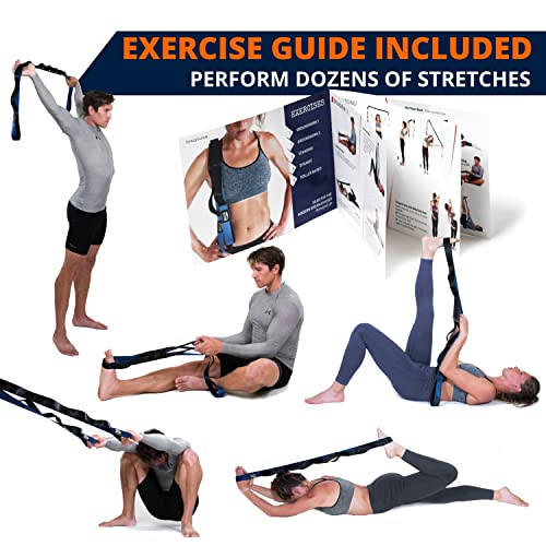 Brazyn - 12 Loop Mobility Stretching Band - Stretch Strap with Loops Physical Therapy Yoga Straps for Stretching Pilates Calf Stretcher Flexibility Running Dance Gymnastics with Travel Bag - Navy Blue - Image 4