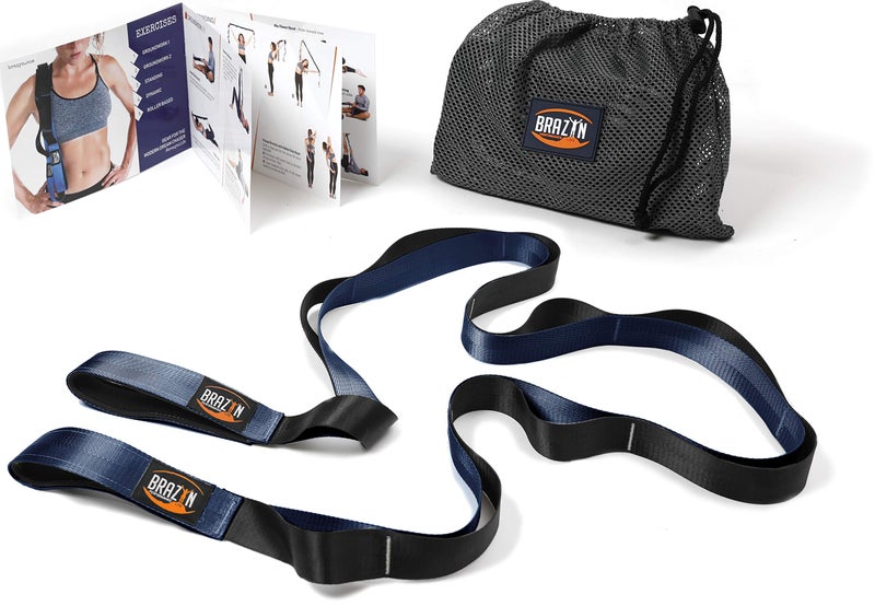 Brazyn - 12 Loop Mobility Stretching Band - Stretch Strap with Loops Physical Therapy Yoga Straps for Stretching Pilates Calf Stretcher Flexibility Running Dance Gymnastics with Travel Bag - Navy Blue - Image 1