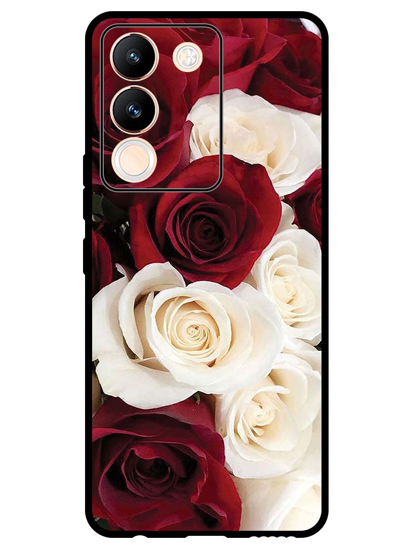Theodor Protective Case Anti Scratch Shock Proof Bumper Cover For Vivo V29e White & Red Flower  - Image 1