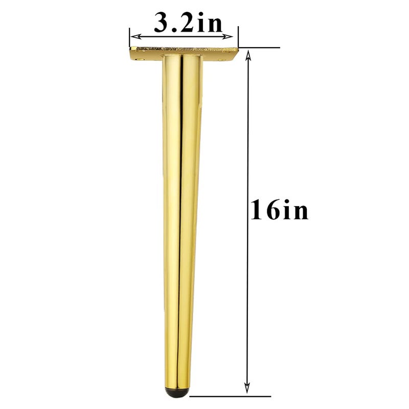 Osring 16 Inch Furniture Table Legs Golden Steel Round Tapered Modern Sofa Feet Straight Metal Furniture Leg Hardware for Cabinet and Couch 4 Pack - Image 2