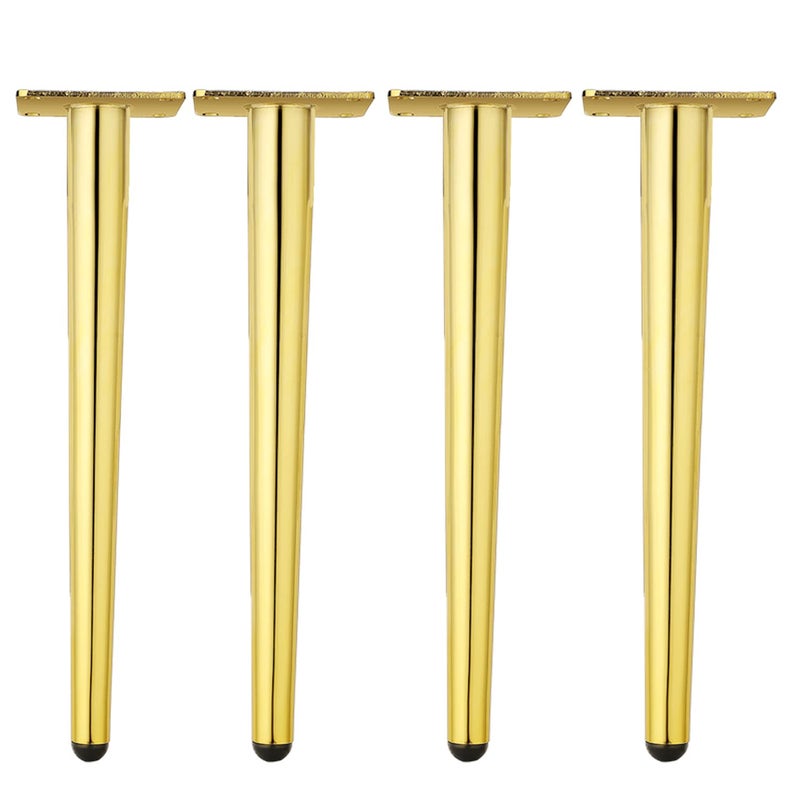Osring 16 Inch Furniture Table Legs Golden Steel Round Tapered Modern Sofa Feet Straight Metal Furniture Leg Hardware for Cabinet and Couch 4 Pack - Image 1