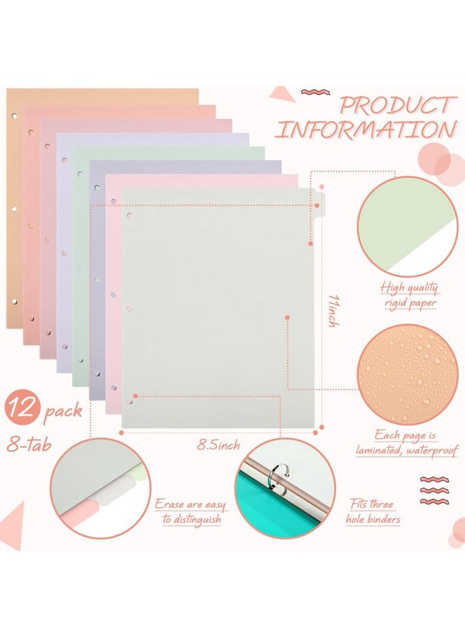 Honoson 12 Sets 8 Tab Binder Dividers For 3 Ring Binders 8.5 X 11 Inch Paper Multicolor Dividers With Plastic Film 3 Hole Punched Page Dividers Sturdy Binder Index Dividers For School (Dream Color)  - Image 2