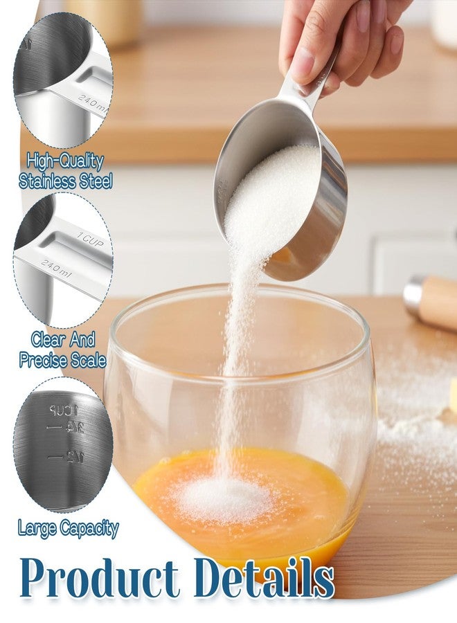 AOZUO 4Pcs 1 Cup 304 Stainless Steel Measuring Cup, 8 oz Metal Measuring Cups with Handle Measurings Spoons Heavy Duty Kitchen Cooking Gadgets Rice Measurings Cups for Wet/Dry Ingredients Baking - Image 3