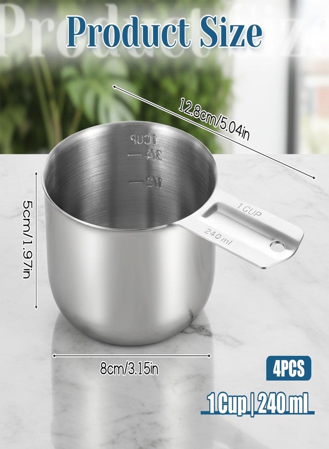 AOZUO 4Pcs 1 Cup 304 Stainless Steel Measuring Cup, 8 oz Metal Measuring Cups with Handle Measurings Spoons Heavy Duty Kitchen Cooking Gadgets Rice Measurings Cups for Wet/Dry Ingredients Baking - Image 2