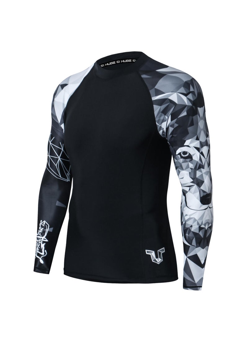 HUGE SPORTS HUGE SPORTS Wildling Series UV Protection Quick Dry Compression Rash Guard (Wolf,XL)  - Image 1