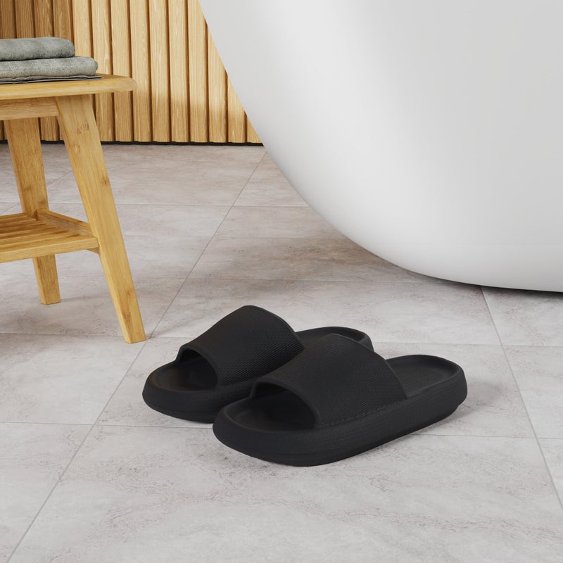 WHITIN Slippers for Women Cushioned Thick Sole Slides Size 6 7 Quick Drying Sandals Ladies Massage Foam Sandalias para Mujer Black 37-38 - Image 2