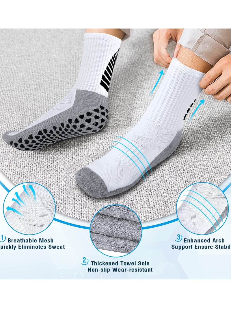 3 Pairs Anti Slip Football Sport Socks Breathable Anti Blister Grip Socks Men Women Non Slip Trainer Socks Cushion Athletic Soccer Socks for Basketball Hiking Walking Running Rugby (White) - Image 4