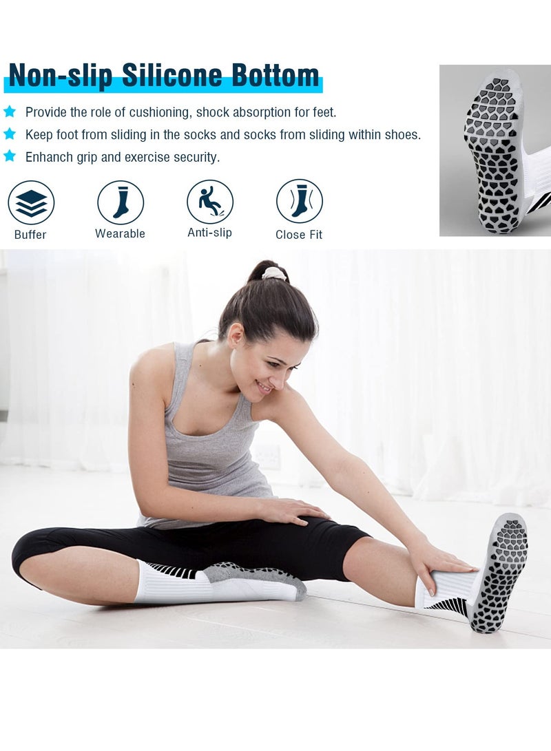3 Pairs Anti Slip Football Sport Socks Breathable Anti Blister Grip Socks Men Women Non Slip Trainer Socks Cushion Athletic Soccer Socks for Basketball Hiking Walking Running Rugby (White) - Image 3