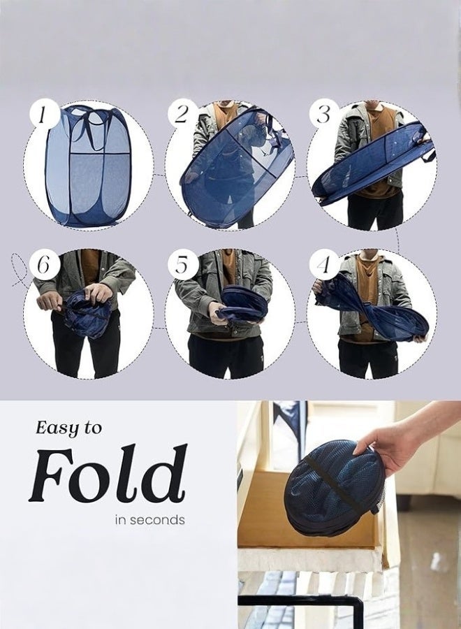 Leoxol Collapsible Mesh Laundry Hamper 72 L | Foldable Clothes Basket with Handles and Side Pocket | Portable Pop Up Storage Bin | For Bedroom Bathroom Dorm Travel Black - Image 3