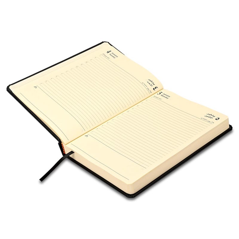 FIS 2026 A5 Diary, 148x210mm, 1 Side Padded Italian PU Cover Materials, Round Corners, 1 Day a Page Format, Arabic/English, 70gsm Italian Ivory Paper, Black Cover-FSDI19AE26BK - Image 3