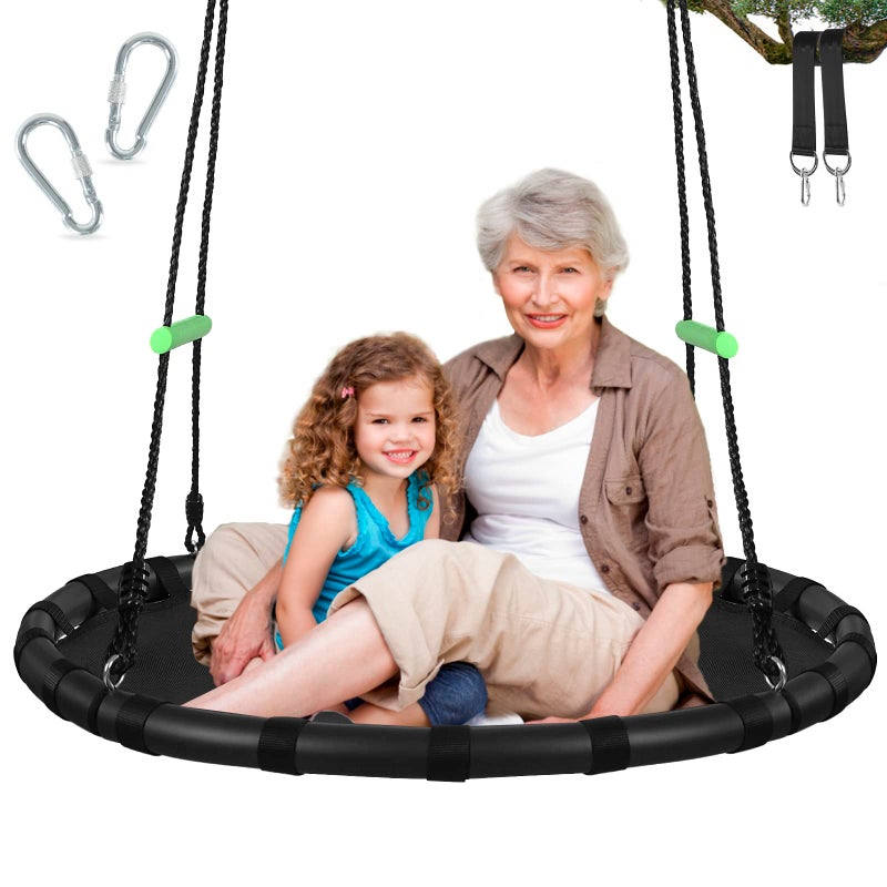 zbzbml Tree Swing with PP Mat Durable Safe and Easy to InstallBlack Outdoor Saucer SwingFlying Saucer Circle Swing for Yard Garden Playground Park 40 inches DiameterExtra Straps - Image 2