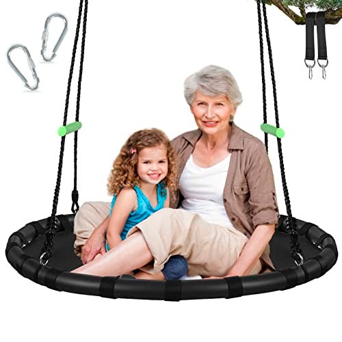 zbzbml Tree Swing with PP Mat Durable Safe and Easy to InstallBlack Outdoor Saucer SwingFlying Saucer Circle Swing for Yard Garden Playground Park 40 inches DiameterExtra Straps - Image 1