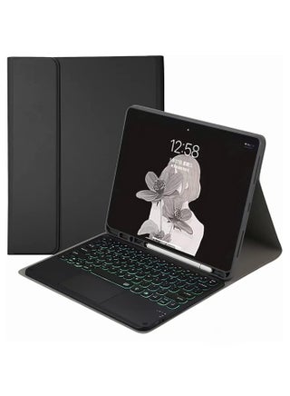 غلاف لوحة مفاتيح لجهاز Galaxy Tab S6 Lite بحجم 10.4 بوصة مزود بحامل قلم. لوحة مفاتيح ذات إضاءة خلفية بسبعة ألوان مع لوحة لمس. غلاف ذو دعامة مصنوعة من المادة PU للجهاز اللوحي.