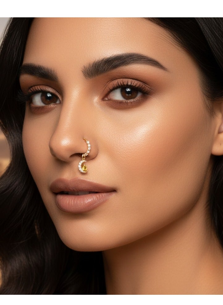 maffick 4 Pcs Zirconia Straight Pin Nose Studs Set in Luxury Jewelry Box (10x10x5cm) - Gold & Silver Crystal Solitaire & Dangle Moon Nostril Piercing Jewelry with Gift Card - Image 4