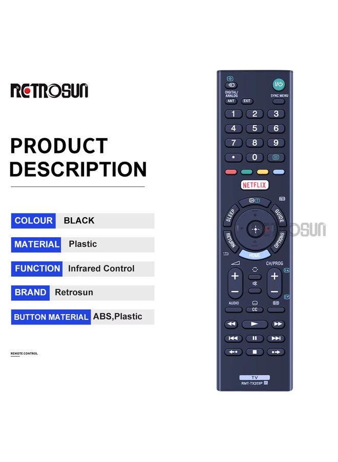 OMETTER RMT-TX203P For Sony Smart LCD TV Remote Control Netflix RMT-TX202P - Image 3