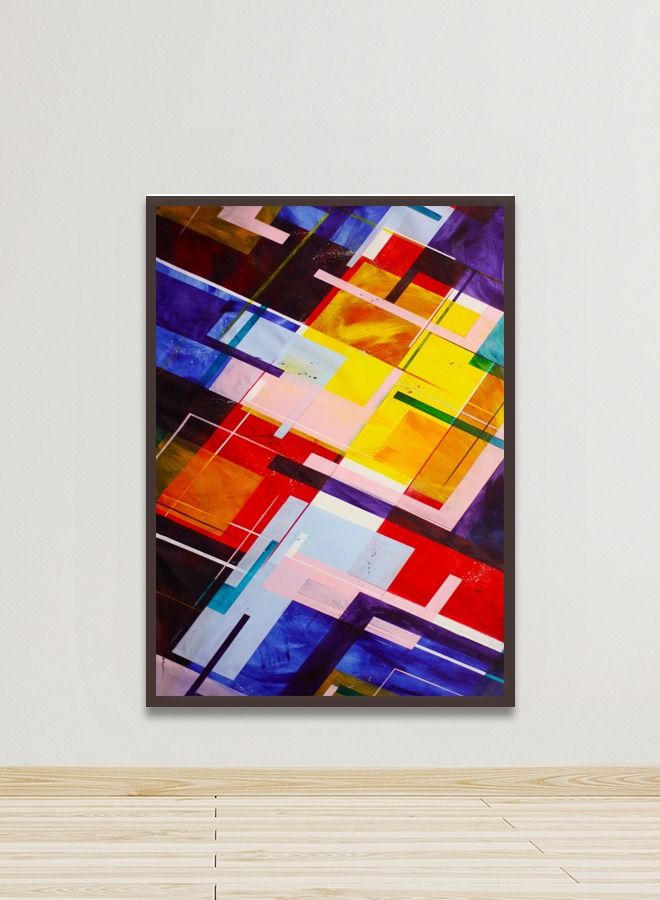 ماركتنا لوحة جدارية قماشية فنية لتزيين الحائط بتصميم تجريدي  مع برواز بني مجوف مقاس (120x80) قطعة واحدة - Image 1