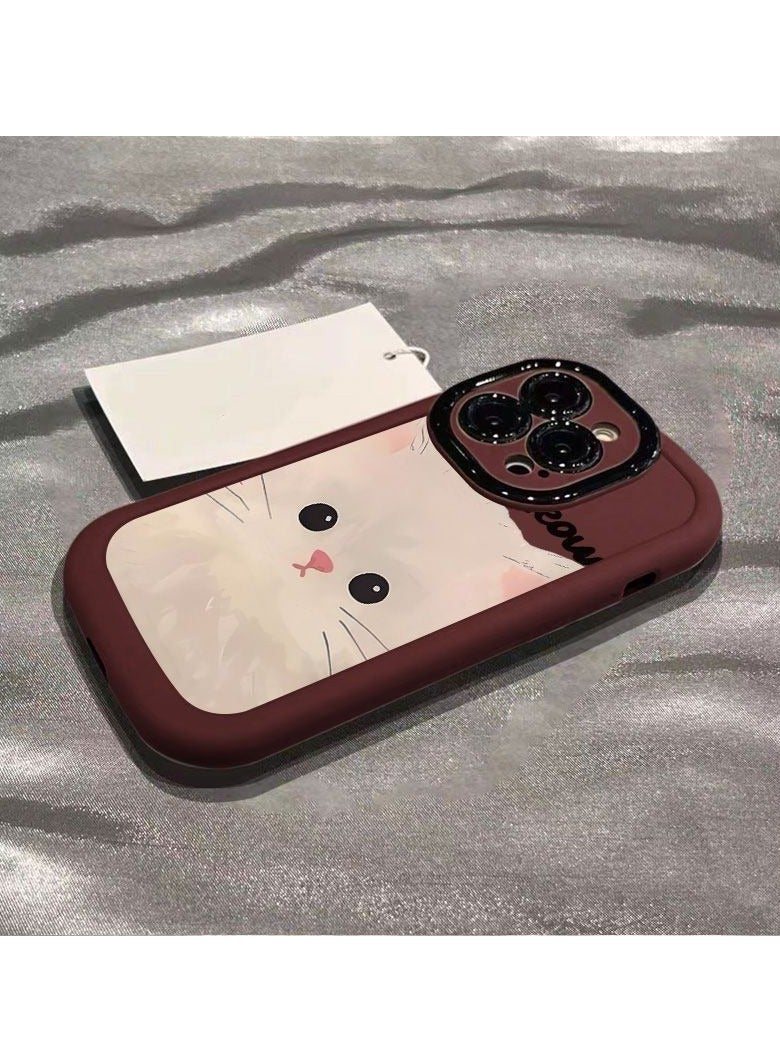 NIBEMINENT Cartoon Cat Protective TPU Case Cover For iPhone 16 Pro Max, Wine Red