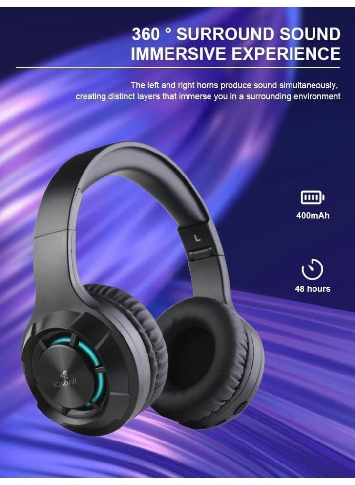 كيسونلي سماعة Kisonli A2 بلوتوث للألعاب مع إضاءة RGB - سوداء - Image 3