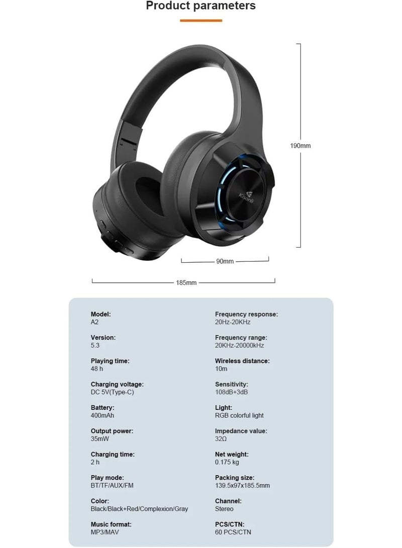 كيسونلي سماعة Kisonli A2 بلوتوث للألعاب مع إضاءة RGB - سوداء - Image 5