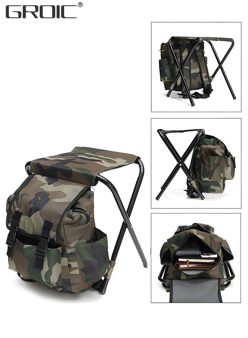 GROIC Folding Camping Chair, Portable Backpack Chair with Fabric Cooler Bag,Portable Folding Seat, Large Capacity Bag,Foldable Fishing Chair  - Image 1