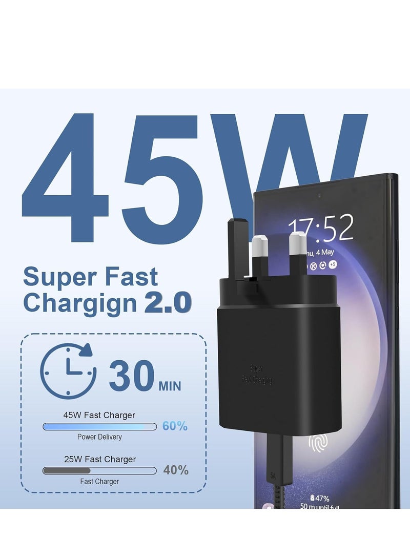 شاحن USB-C فائق السرعة 45 واط جديد لهواتف سامسونج جالاكسي S24/S23 وسلسلة جوجل بيكسل 9 - يتضمن كابل Type-C بطول 6.6 قدم 5A - Image 2