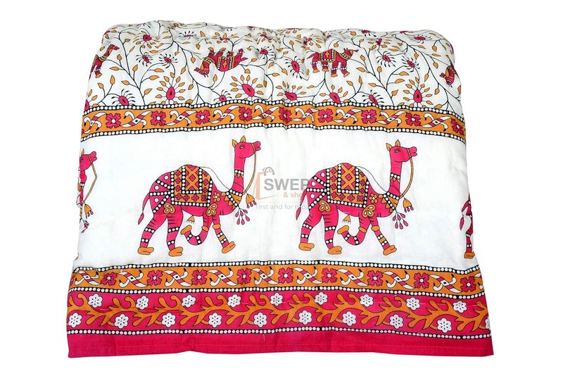 Swep & Shop Swep Shop Rajasthani Traditional Cotton Jaipuri razai ac Blanket Camel Print with Floral Design Single Bed Reversible Both Sided Jaipuri Quilt 55 x 85 inch Pink  - Image 4