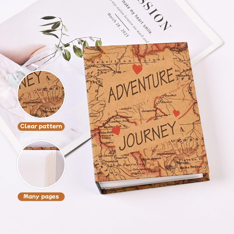 GINCEVHY Adventure Journey Photo Album 4x6, 50 Pockets Hold 100 PIctures Photo Book, Small Mini Hardboard Cover Scrapbook Album for Family Baby Picture Book Couple Gift - Image 3