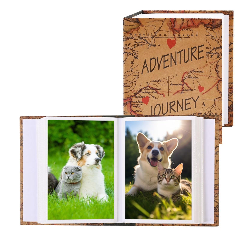 GINCEVHY Adventure Journey Photo Album 4x6, 50 Pockets Hold 100 PIctures Photo Book, Small Mini Hardboard Cover Scrapbook Album for Family Baby Picture Book Couple Gift - Image 1