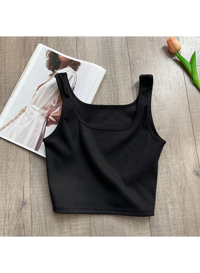 VUELO [no Chest Pad] Square Collar Camisole Women's White Inner Base Shirt Short Slim-fit Outer Wear Summer Thin  - Image 1