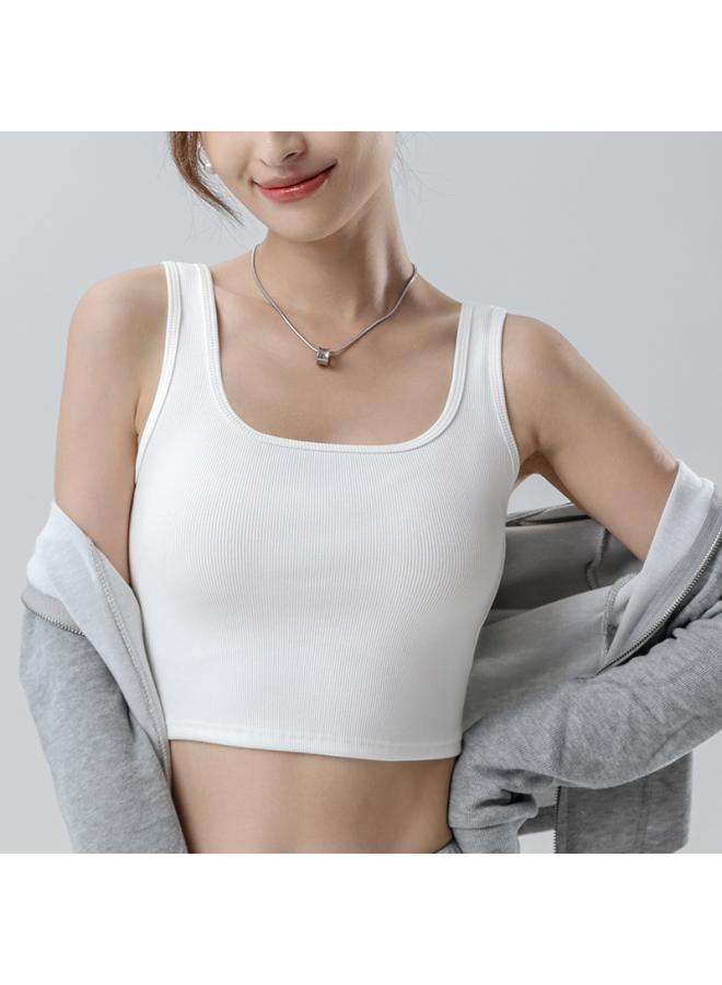 VUELO [no Chest Pad] Square Collar Camisole Women's White Inner Base Shirt Short Slim-fit Outer Wear Summer Thin  - Image 3