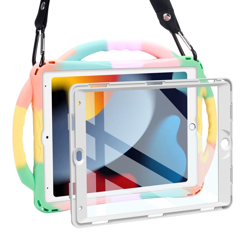 TOPESCT Kids Case for 10.2" iPad 9th/8th/7th Gen - Made of Kid-Friendly Silicone, with Built-in Screen Protector, Shockproof Handle Stand Case for iPad 9/8/7 Gen 10.2 inch (Rainbow) - Image 1