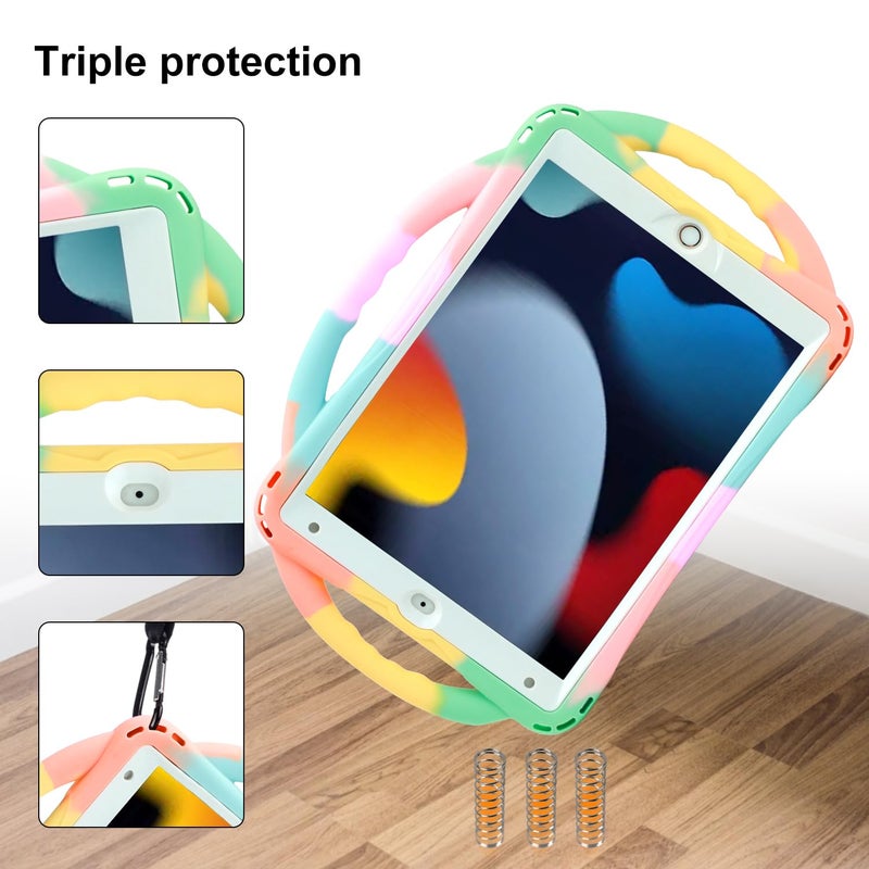 TOPESCT Kids Case for 10.2" iPad 9th/8th/7th Gen - Made of Kid-Friendly Silicone, with Built-in Screen Protector, Shockproof Handle Stand Case for iPad 9/8/7 Gen 10.2 inch (Rainbow) - Image 4