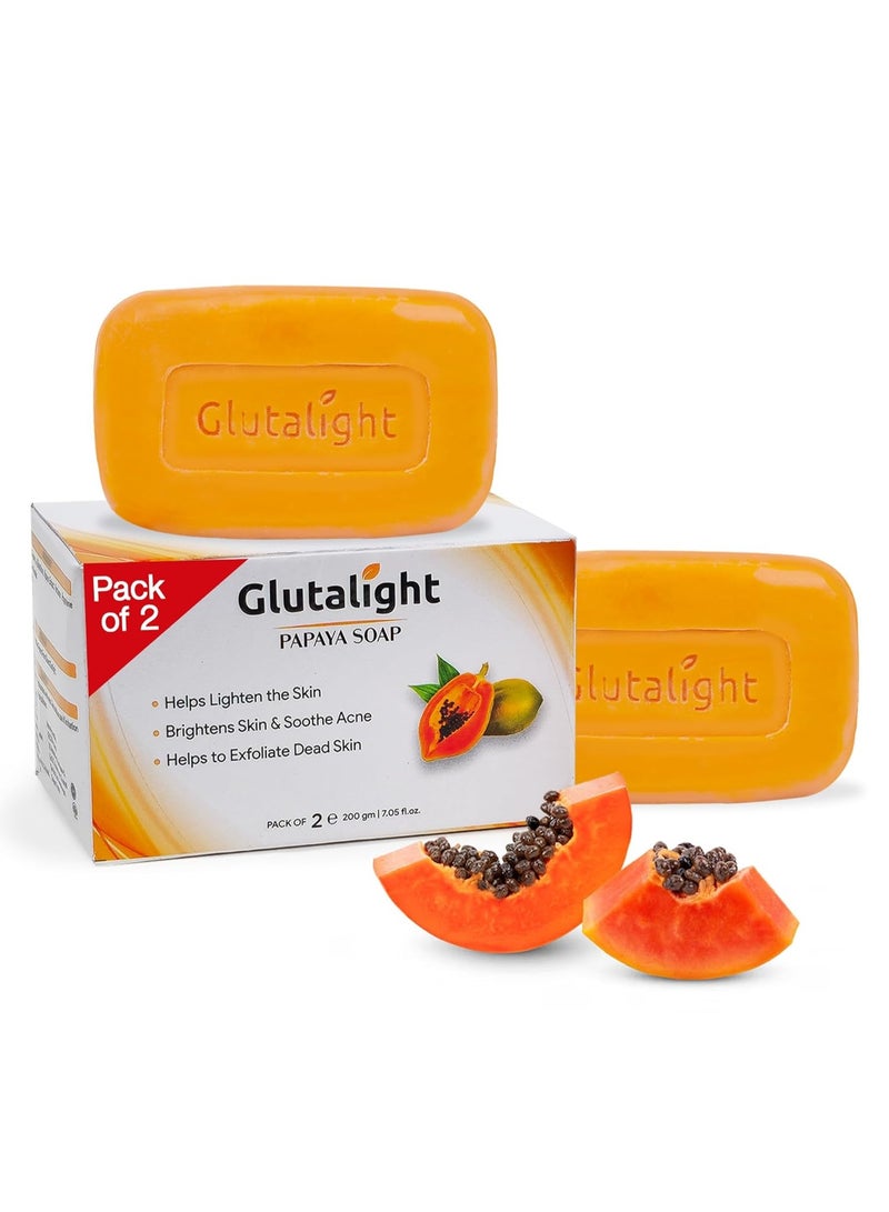 Glutalight Papaya Soap | Glutathione & Papaya Extract | Body Tan Removal Soap | Fades Pigmentation & Dark Spots | Exfoliate Dead Skin Cells | Bathing Soap for Face & Body | Soap For Bath - Pack of 2 - Image 1