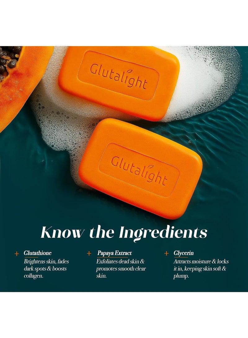 Glutalight Papaya Soap | Glutathione & Papaya Extract | Body Tan Removal Soap | Fades Pigmentation & Dark Spots | Exfoliate Dead Skin Cells | Bathing Soap for Face & Body | Soap For Bath - Pack of 2 - Image 3
