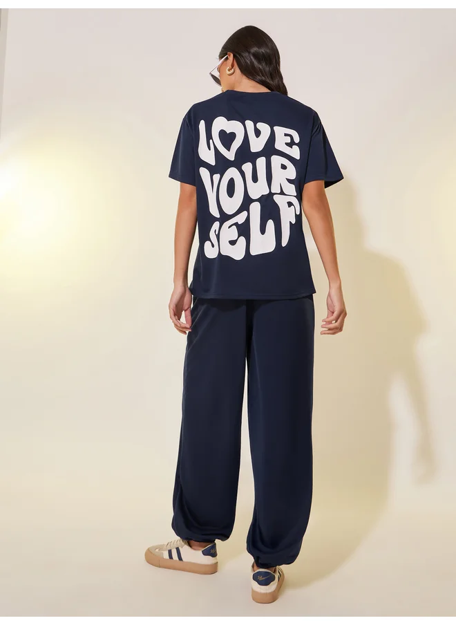تايك تو Take Two Back Slogan Printed T-Shirt and Joggers Co-Ords