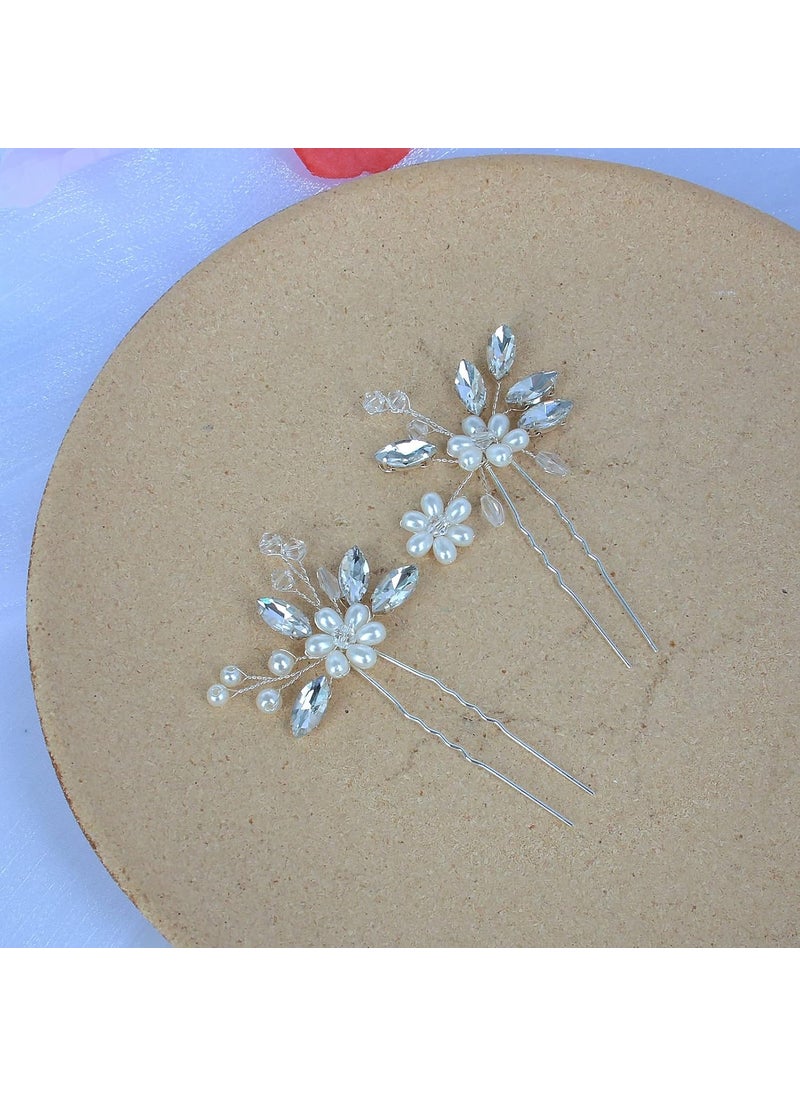 Bestshoot Bestshoot Bridal Hair Pieces Beusoulove Wedding Hair Pin Crystal Flower Hair Accessories with Rhinestone and Faux Pearl for Girls Women Silver 2 Count Pack of 1 