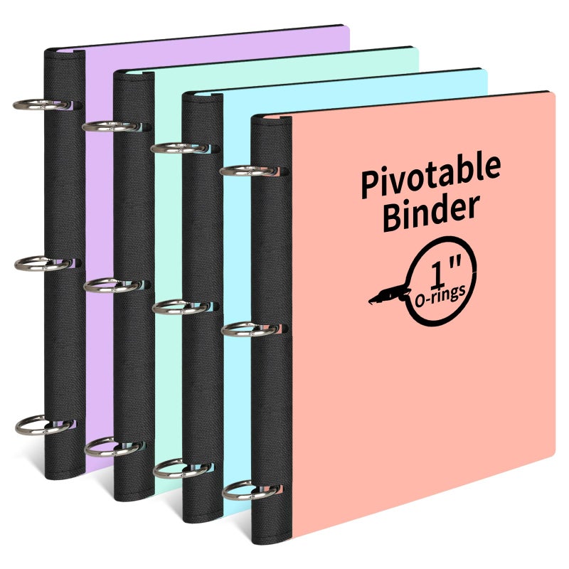 LETVPVOW 4 Pcs 360Â° Pivotable 3 Ring Binder, Soft 1 inch Binders 3 Ring, Flexible Thin Soft Three Ring Binder Fits 8.5" x 11", for Home, School and Office-Blue, Green, Pink, Purple - Image 1