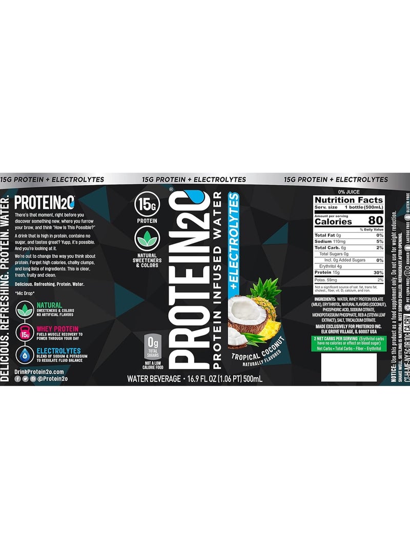 PROTEIN20 Protein20 Protein Infused Water + Electrolytes Tropical Coconut Flavor 500ml Pack of 12 - Image 3