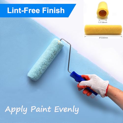 Greatandrew Great Andrew 18 PCS Paint Roller Covers 9 Inch, 3/8-Inch Nap Paint Roller Kit Dense Fibers for Painting Semi-Smooth Textured Surfaces Fit 9" Paint Roller Frame - Image 2