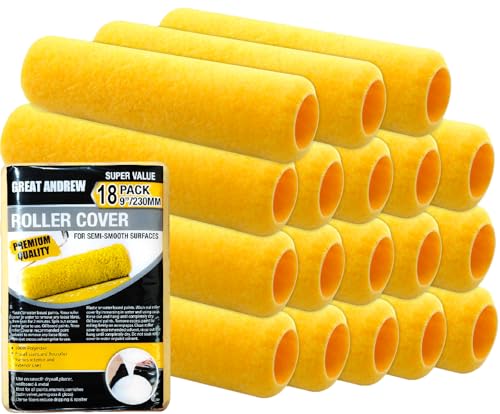 Greatandrew Great Andrew 18 PCS Paint Roller Covers 9 Inch, 3/8-Inch Nap Paint Roller Kit Dense Fibers for Painting Semi-Smooth Textured Surfaces Fit 9" Paint Roller Frame - Image 1