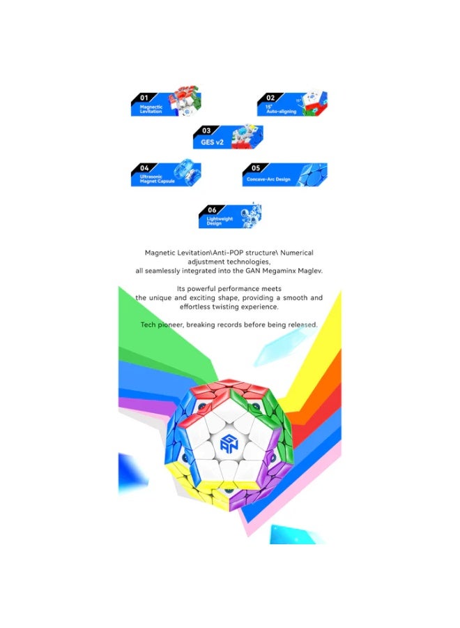GANCUBE Megaminx V2 Maglev UV Coated Black Magnetic Speedcube - Stickerless Multicolor  - Image 3