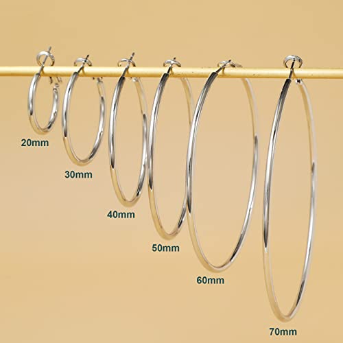 OOOPEL 2mm Sterling Silver Big Hoop Earrings For Women Sterling Silver Hoop Earrings Large Silver Hoops Earring Womens Hypoallergenic Circle Endless Thin Oversize Silver Hoop Earring For Womens - Image 3