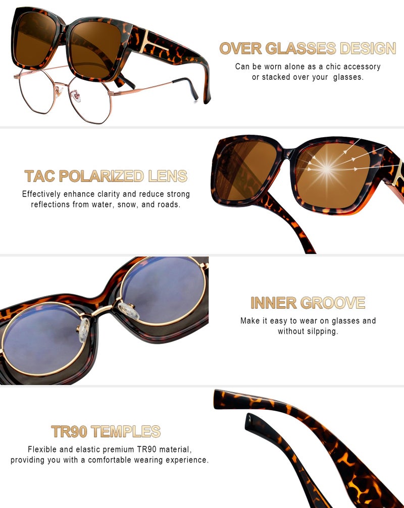 KANASTAL Over Glasses Sunglasses Polarized UV400 Protection for Women Men Oversized Shades Square Large Frame Design Fashion Trendy Accessories Tortoise Brown/Brown - Image 3