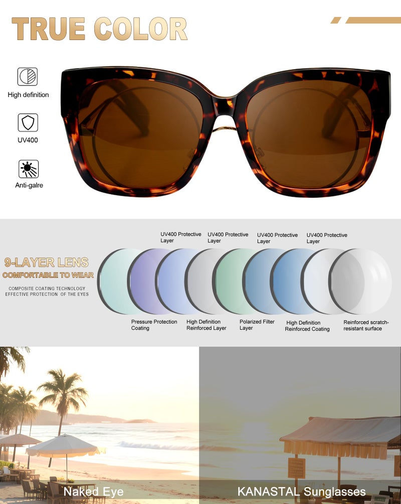 KANASTAL Over Glasses Sunglasses Polarized UV400 Protection for Women Men Oversized Shades Square Large Frame Design Fashion Trendy Accessories Tortoise Brown/Brown - Image 5